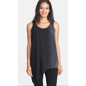 Eileen‎ Fisher Womens Silk Crepe Sleeveless Asymmetrical Tank Top Black Size XS